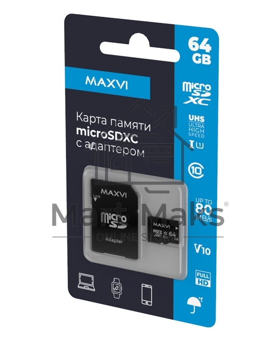 Карта памяти Maxvi microSDXC 64GB, class 10, UHS-I (1), V10