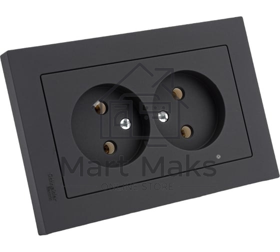 Розетка 2-м AtlasDesign без заземл. 16А в сборе карбон SchE ATN001020
