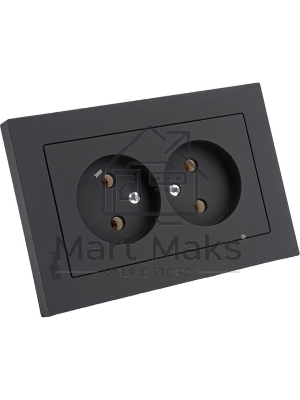 Розетка 2-м AtlasDesign без заземл. 16А в сборе карбон SchE ATN001020