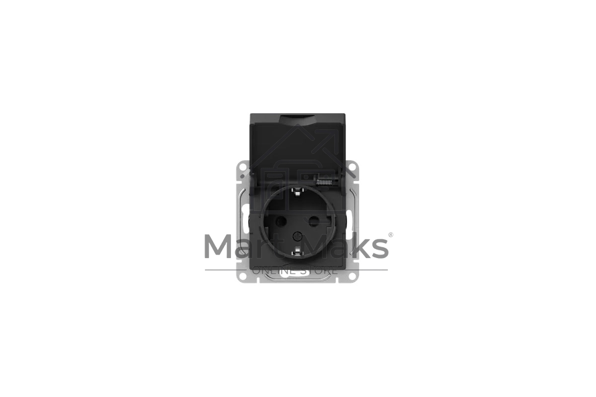 Механизм розетки EKF Эпика UP1-SOB-111-44 16А, IP44, с заземлением, со шторками, c крышкой, черный
