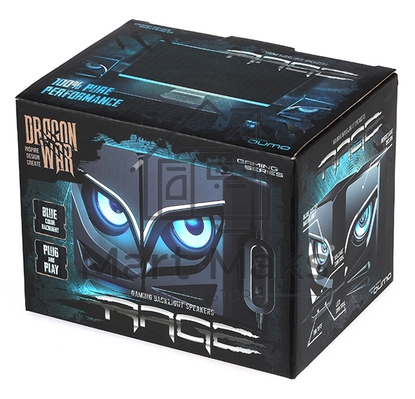 Акустическая система 2.0 Qumo Rage AS005, 10 ВТ, объемное звучание, синяя подсветка (отключаемая), USB/Jack 3,5мм