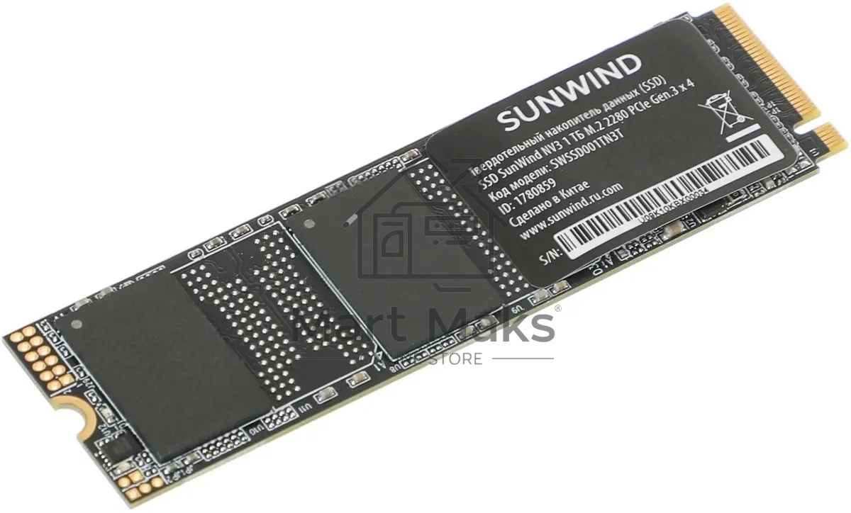 Накопитель SSD SunWind NV3 SWSSD001TN3T, 1Tb, PCIe 3.0 x4, M.2 2280, NVMe, R/W 2000/1600