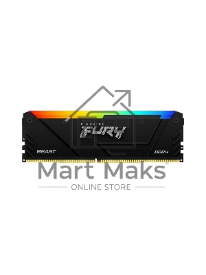 Оперативная память Kingston Fury Beast, DDR4, 8Gb (1x8Gb), 3600MHz, CL17, DIMM, с радиатором, RGB, черный