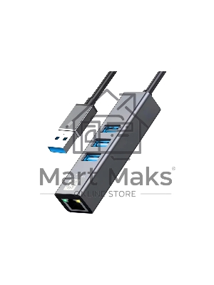 Кабель-адаптер USB3.0 5bites UA3-45-11BK, 3*USB3.0, RJ45 1G, AL, серый