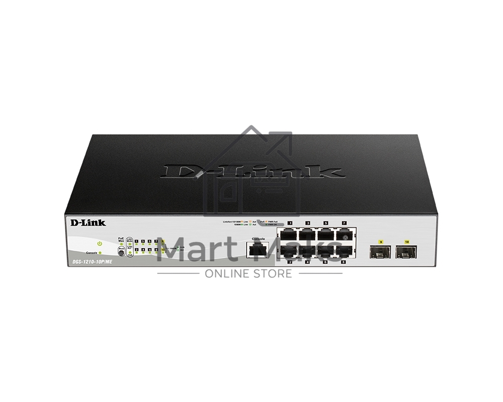 Коммутатор D-Link DGS-1210-10P/ME/B1A, 8×1 Гбит/с + 2×1 Гбит/с SFP, управляемый