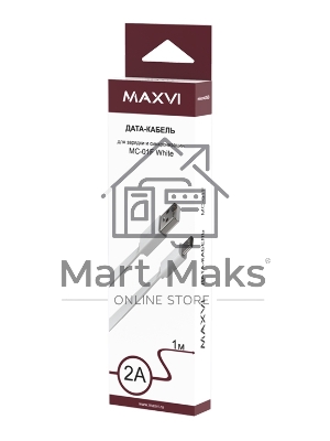 Кабель Maxvi MC-01F white USB-A - microUSB, 2A Плоский кабель, ток макс. нагрузки 2А, макс. напряжение 5V; стандарт USB 2.0; длина 1м, материал PVC, белый