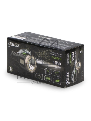 Фонарь ручной Gauss GFL209 черный 10Вт лам.:светодиодный встроенный аккумулятор