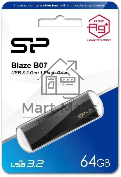 Флешка USB R/W  SILICON POWER 64GB Blaze B07 Type-A USB 3.2 Gen 1, Black