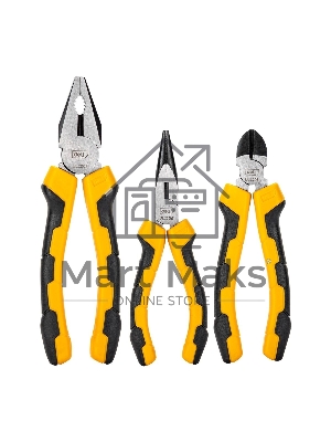 Набор плоскогубцев Deli DL2008-3 8-дюймовые комбинированные плоскогубцы, 6-дюймовые длинногубцы, 6-дюймовые диагональные плоскогубцы. Высокоуглеродистая сталь. Двухкомпонентная ручка.