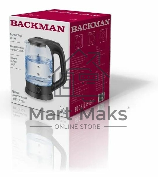 Чайник электрический BACKMAN BM-TEA 728 1.8 л, 2200 Вт, черный