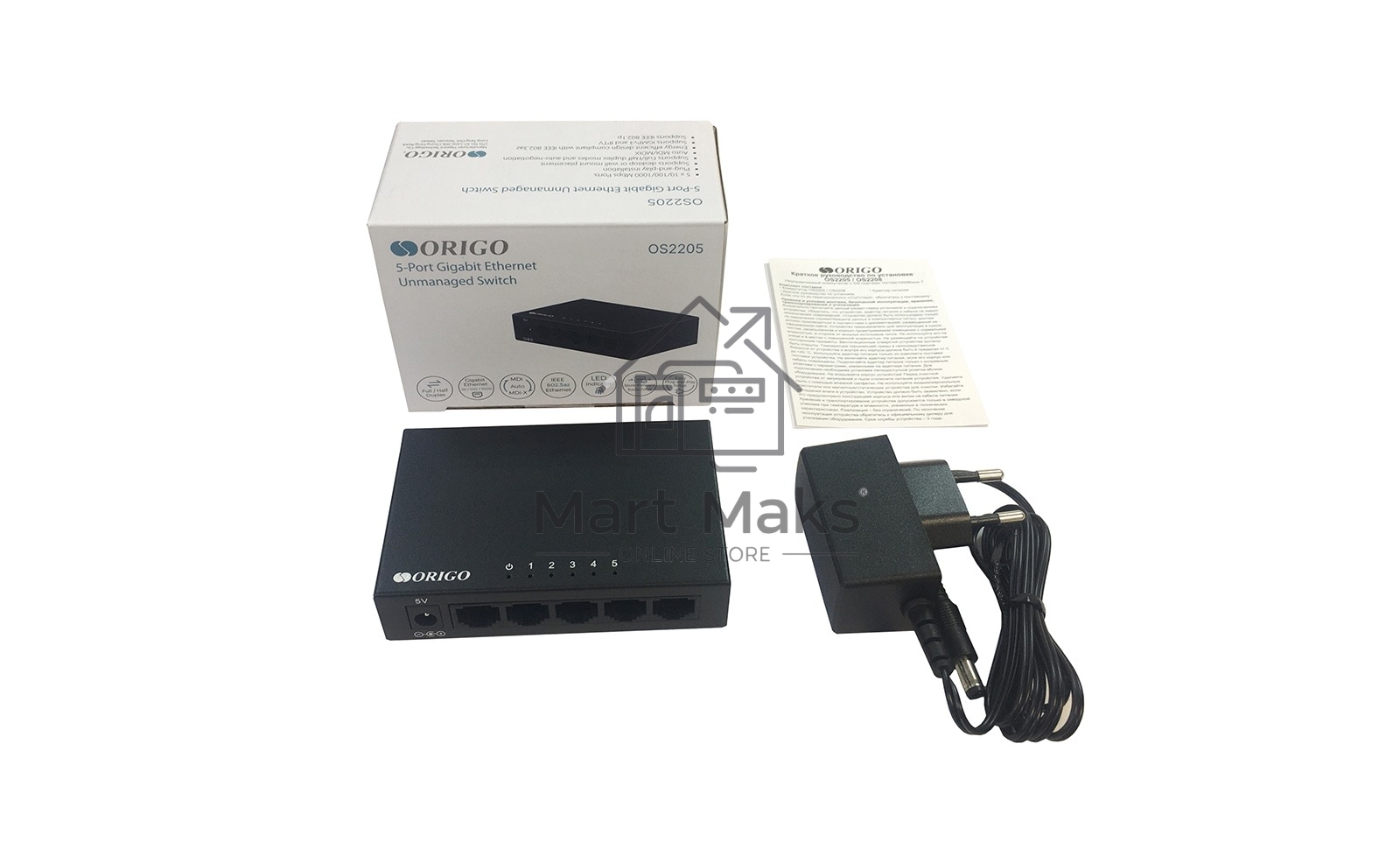 Неуправляемый коммутатор ORIGO OS2205/A2A 5x1000Base-T, корпус металл