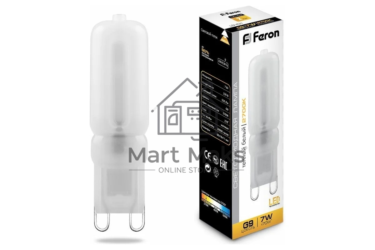 Лампа светодиодная FERON LB-431 (25755) 7W 230V G9 2700K