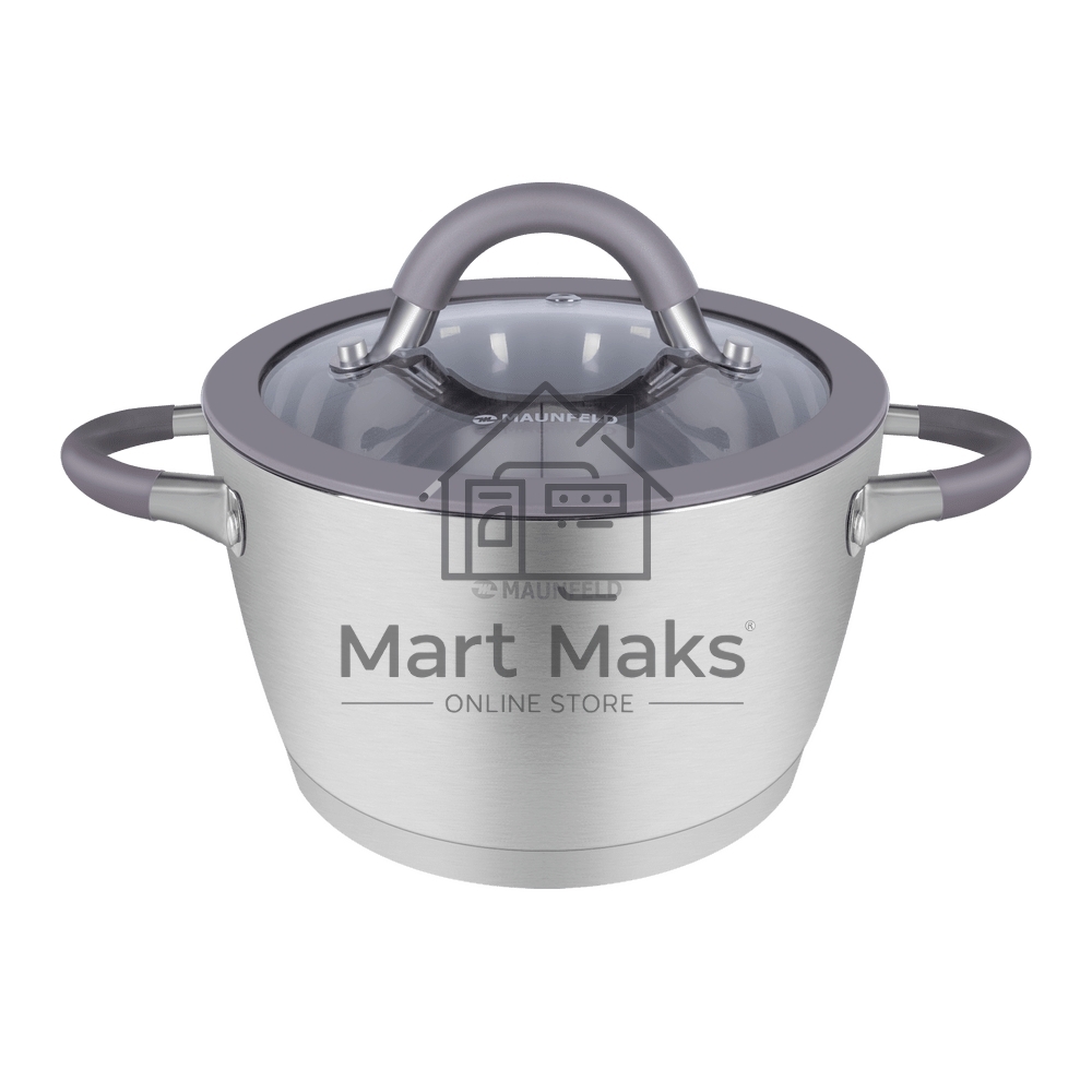 Кастрюля Maunfeld Leona MF40LN01CR из нержавеющей стали со стеклянной крышкой, 20 см, 3,2 л.