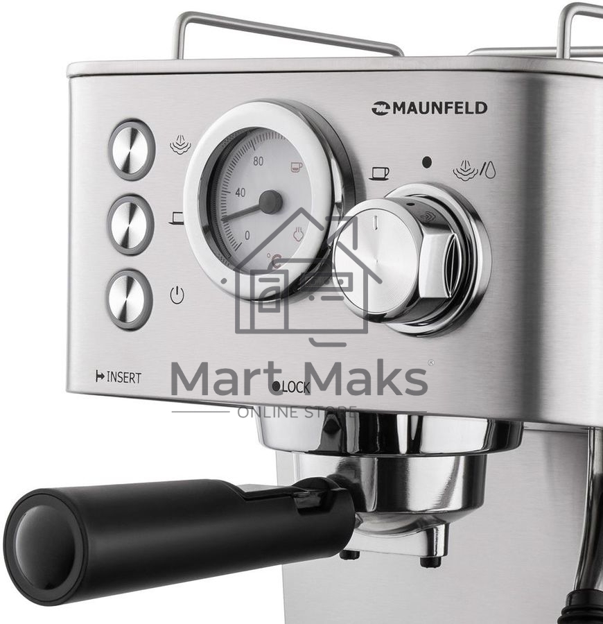 Кофеварка рожковая Maunfeld MF-721S PRO нержавеющая сталь, исп. кофе - молотый/чалды, 1.5 л, 1140 Вт, 15 Бар.