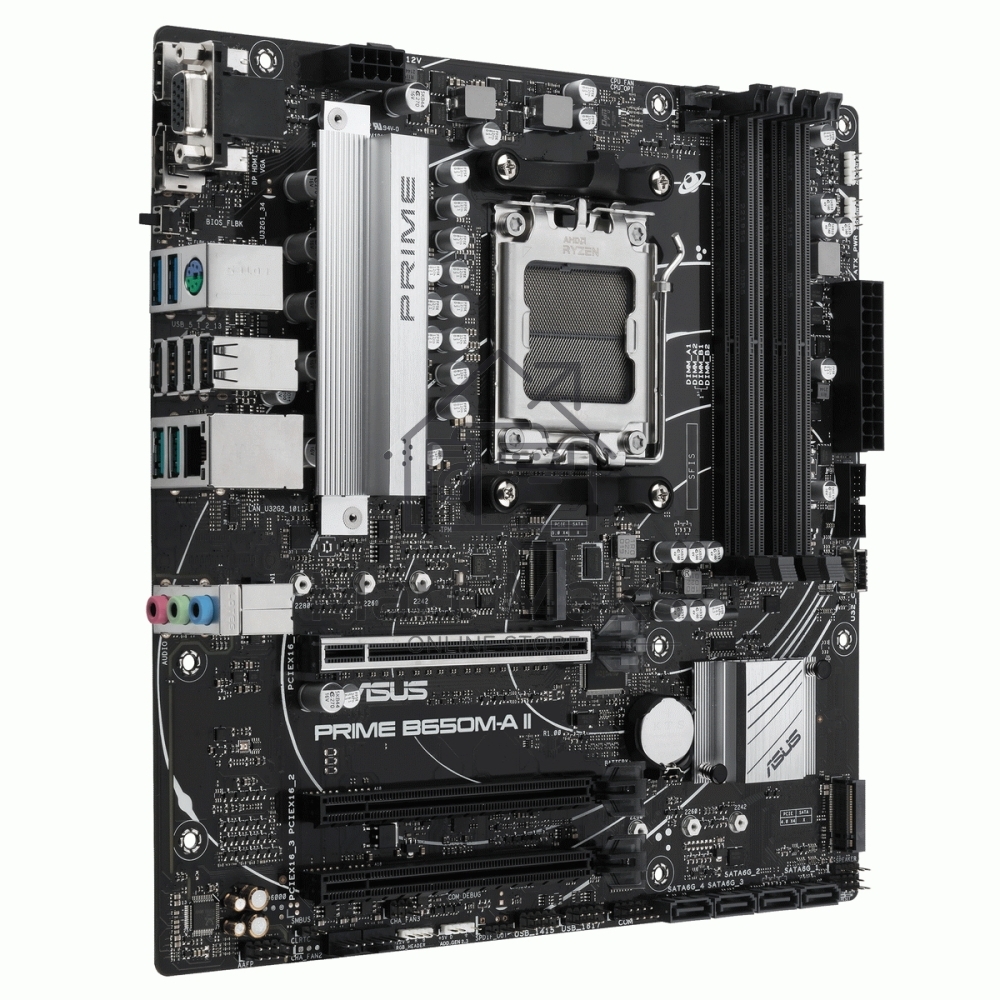 Материнская плата ASUS PRIME B650M-A II-CSM, AM5, AMD B650, 4xDDR5, 4xSATA, 2xM.2, 1xPCI-E 4.0 x16, 1x 2.5Gb LAN, 2xUSB-A 3.2 Gen 1, 2xUSB-A 3.2 Gen 2, 4xUSB 2.0, 1xDisplayPort, 1xHDMI, 1xVGA, 3x3.5 мм, 7.1, Micro-ATX