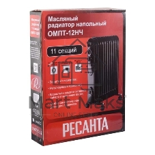 Обогреватель масляный Ресанта ОМПТ-12НЧ (11 секций) черный, 2500 Вт, 30 м2, термостат 67/3/15