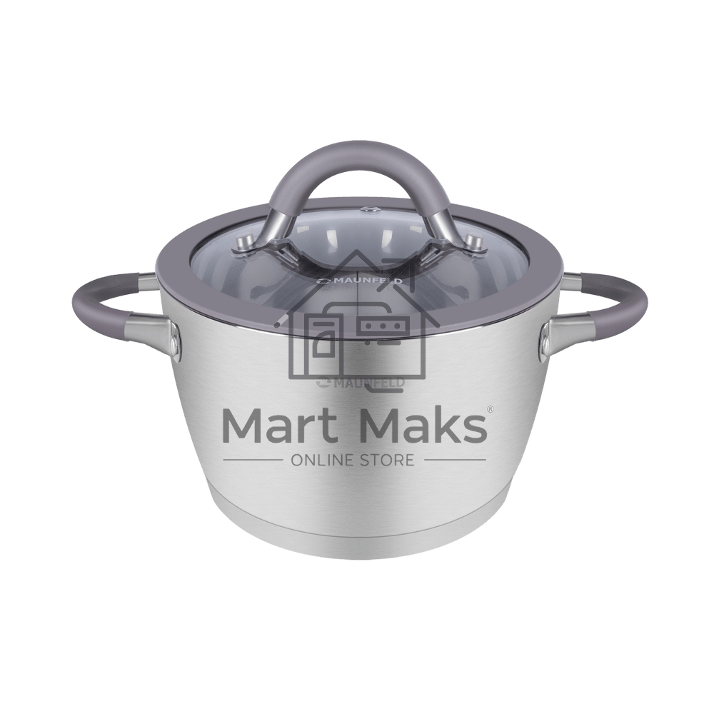 Кастрюля Maunfeld Leona MF30LN01CR из нержавеющей стали со стеклянной крышкой, 18 см, 2,4 л.