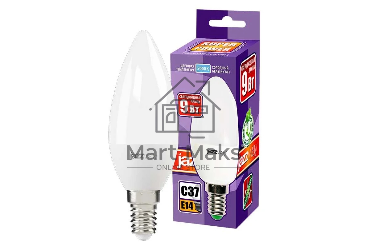 Лампа светодиодная JazzWay PLED-SP C37 9Вт свеча 5000К холод. белый E14 820лм 230В