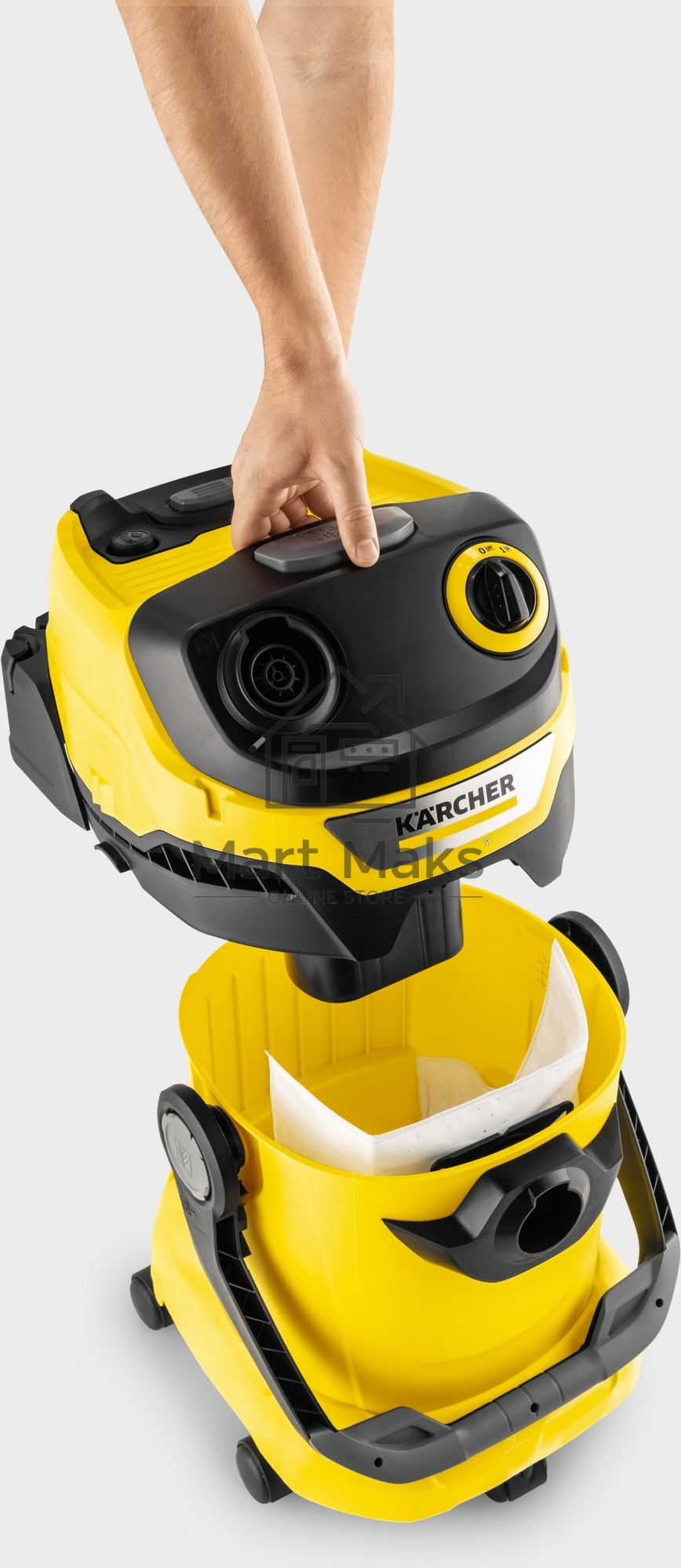 Строительный пылесос Karcher WD 5 V-25/5/22 желтый, 1100 Вт, уборка сухая/сбор воды, пылесборник мешок/контейнер, 25 л