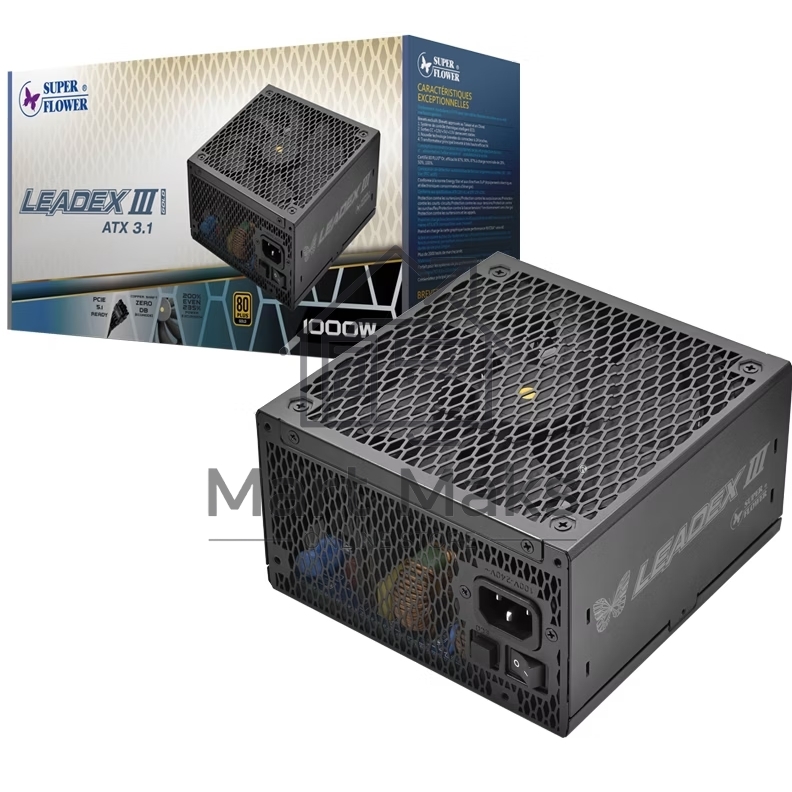 Блок питания Super Flower Power Supply Leadex III Gold, 1000 Ватт, 1000W, ATX 3.1, 140мм, 8xSATA, 4xPCI-E(6+2), 1x12VHPWR(12+4), APFC, 80+ Gold, Full Modular