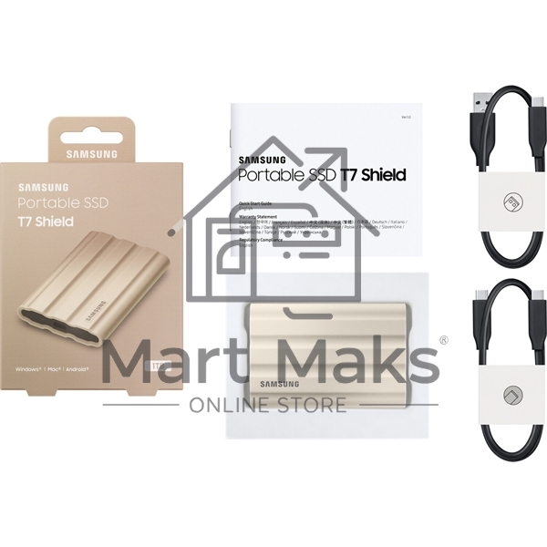 Внешний SSD Samsung T7 Shield, 1TB, USB 3.2 Gen 2 Type-C, R/W 1050/1000, бежевый