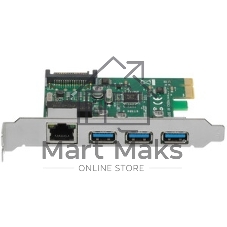 Контроллер сетевой ExeGate EXE-361 PCI-E 2.0, 3*USB 3.0 ext + LAN UTP 1000Mbps, раз.доп.пит.OEM)