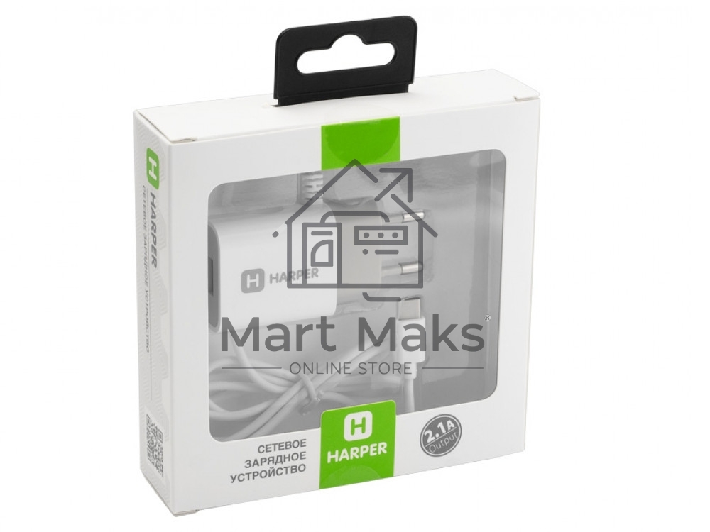 Сетевое зарядное устройство Harper WCH-5118 WHITE 1xUSB 2.1A + кабель USB Type-C
