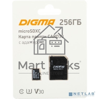 Флеш карта microSDXC 256Gb Class10 Digma CARD30 + adapter