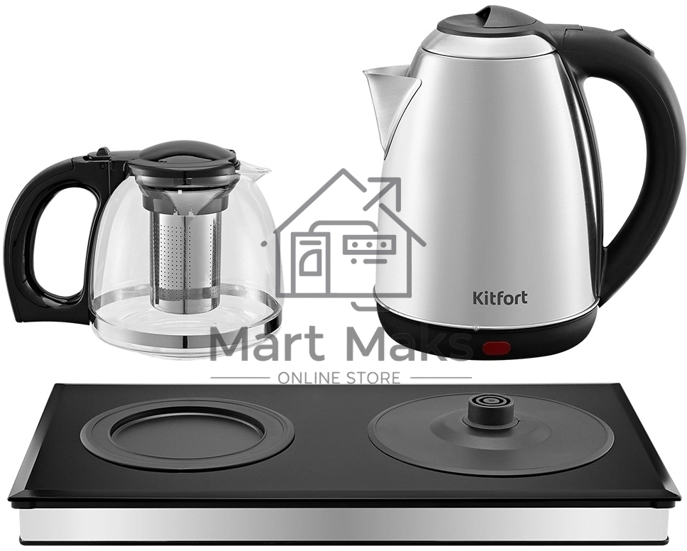 Чайный набор Kitfort КТ-6779 1.8л. 1500Вт черный/нержавеющая сталь корпус: нерж.сталь/стекло/пластик