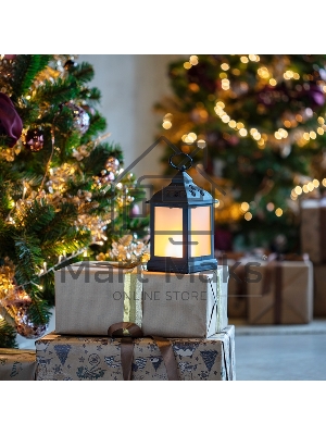 Декоративный фонарь 11х11х22,5 см, черный корпус, теплый белый цвет свечения с эффектом пламени свечи NEON-NIGHT