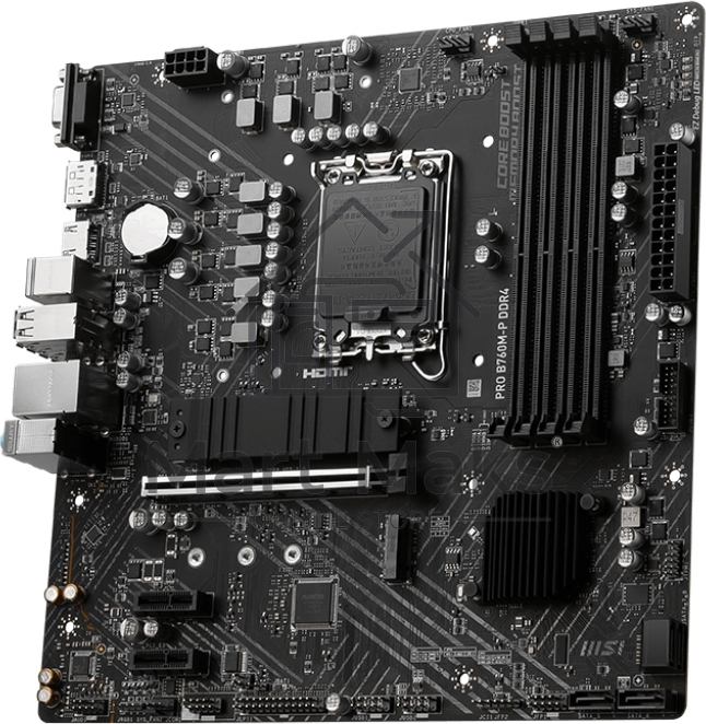 Материнская плата MSI PRO B760M-P DDR5, LGA 1700, Intel B760, 4xDDR5, 4xSATA, 2xM.2, 1xPCIe 4.0 x16, 2xPCIe 3.0 x1, 1xHDMI, 1xDP, 1xVGA, 1x1Gb LAN, 4xUSB-A 2.0, 1xUSB-A 3.2 Gen 1, 1xUSB-C 3.2 Gen 2, 3x3.5 мм, 7.1, mATX