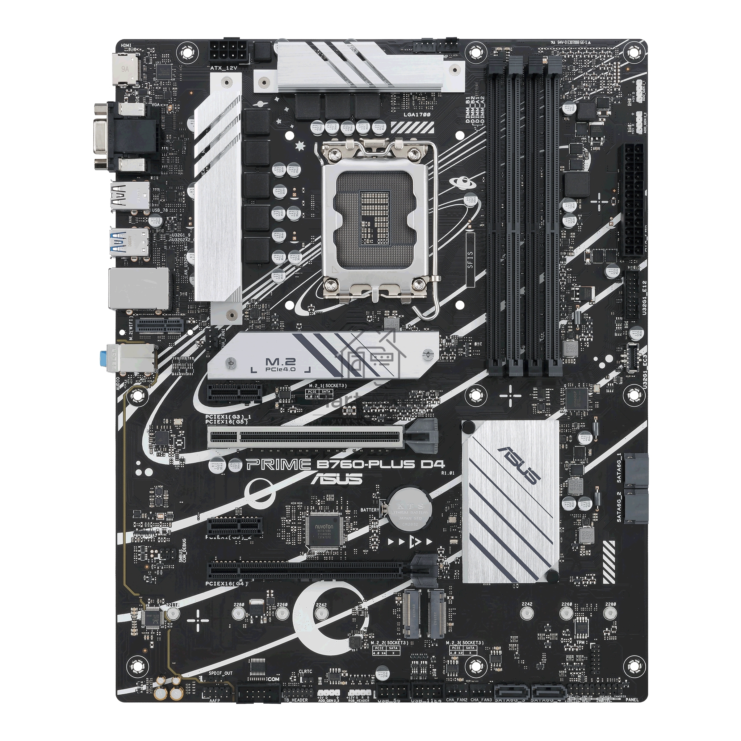Материнская плата ASUS PRIME B760-PLUS D4, LGA 1700, Intel B760, 4xDDR4, 4xSATA, 3xM.2, 1xPCIe 4.0 x4, 1xPCIe 5.0 x16, 1xHDMI, 1xDP, 1xVGA, 1x 2.5Gb LAN, 1xUSB 3.2 Gen 2, 2xUSB-A 3.2 Gen 2, 3x3.5 мм, 7.1, ATX