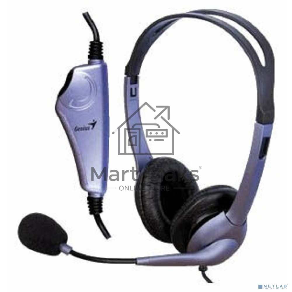 Проводная гарнитура Genius HS-04S (крепление - оголовье, накладные наушники, разъем mini jack 3.5 мм, фиксированное крепление микрофона.) Цвет сиреневый.