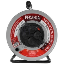 Удлинитель силовой Ресанта СУ-3х1,5-50/3 (61/118/8) 2x1.0кв.мм 4розет. 40м ПВС катушка серый