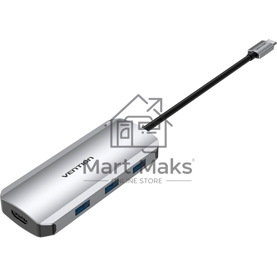 Хаб Vention USB-C to HDMI/USB 3.0x3/SD/TF/PD Docking Station Gray 0.15M Aluminum Alloy Type