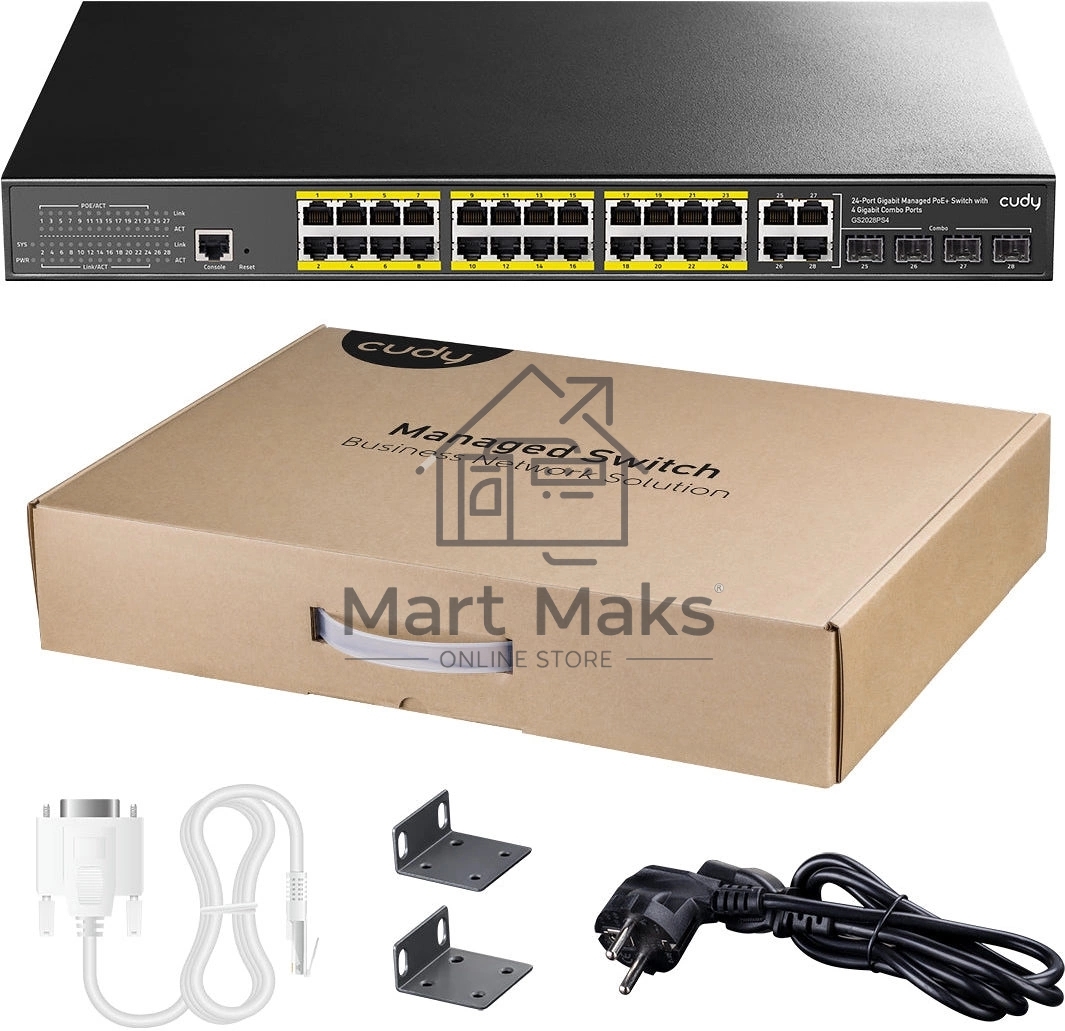 Коммутатор CUDY GS2028PS4-400W 24-Port Layer 2 Managed Gigabit PoE+ Switch with 4 Gigabit Combo Ports, 400W