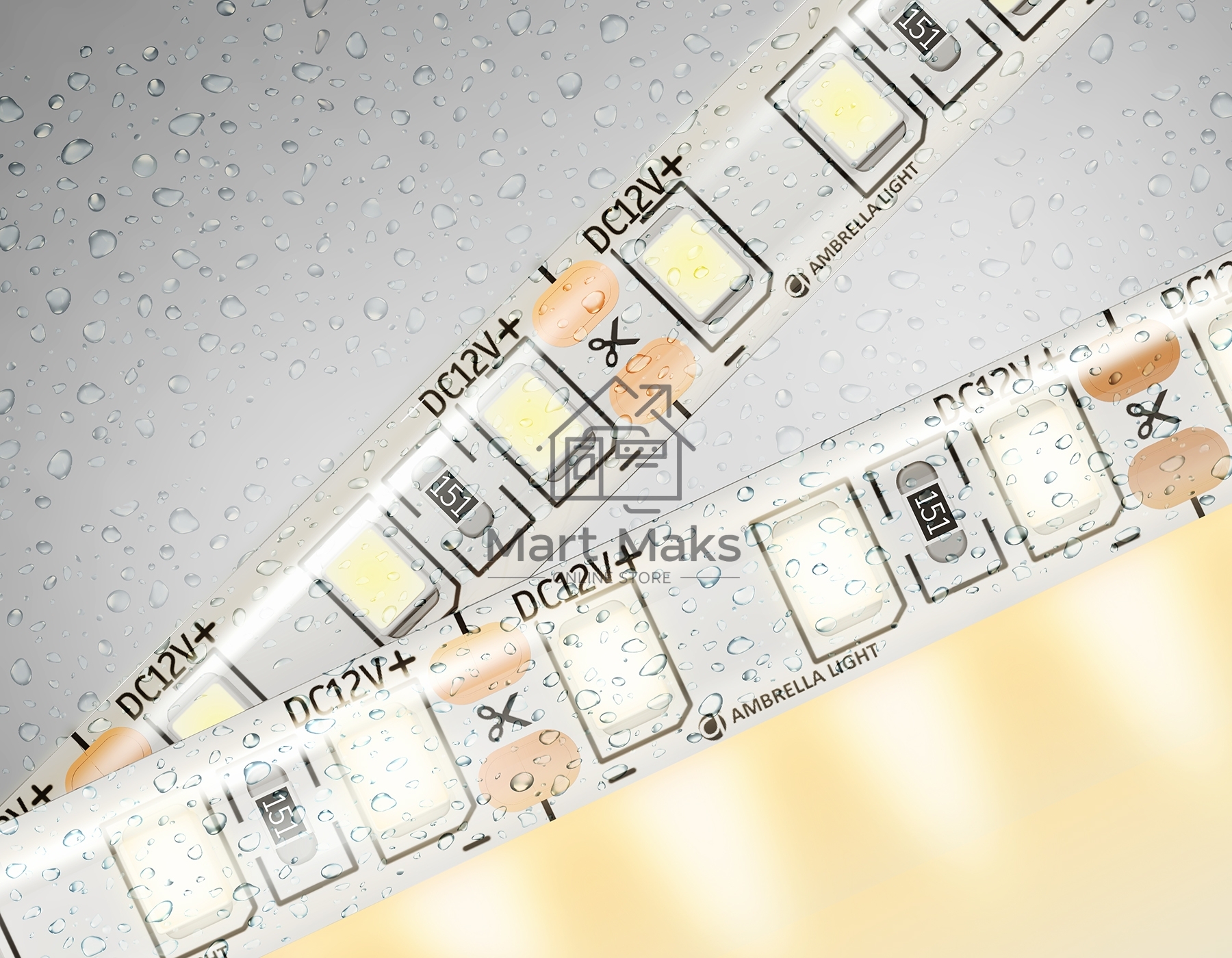Светодиодная лента Ambrella light GS1201 2835 120Led/ 9.6W m/ 12V IP65 3000K/ 5000*8*2.27mm (2 конт.)