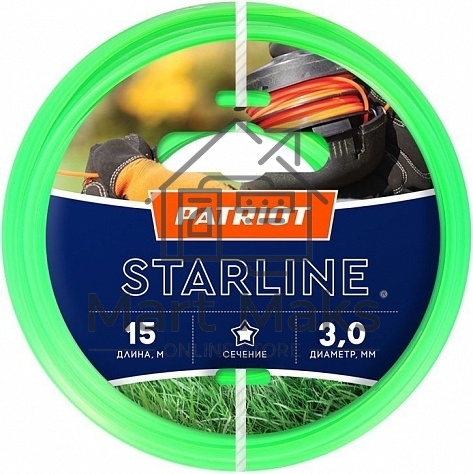 Леска для триммеров PATRIOT Starline D 3,0мм L 15мзвезда, зеленая 300-15-3Арт. 805201066