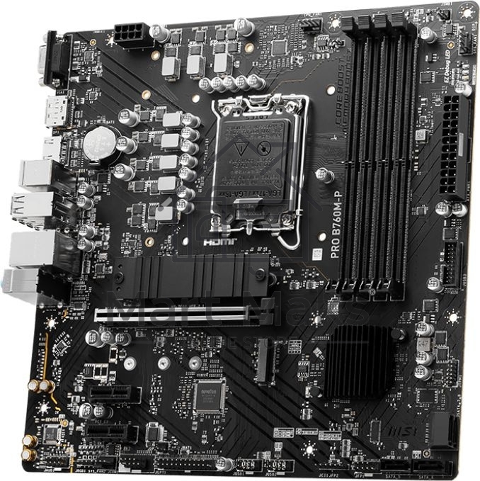 Материнская плата MSI PRO B760M-P DDR5, LGA 1700, Intel B760, 4xDDR5, 4xSATA, 2xM.2, 1xPCIe 4.0 x16, 2xPCIe 3.0 x1, 1xHDMI, 1xDP, 1xVGA, 1x1Gb LAN, 4xUSB-A 2.0, 1xUSB-A 3.2 Gen 1, 1xUSB-C 3.2 Gen 2, 3x3.5 мм, 7.1, mATX