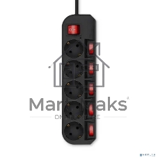 Сетевой фильтр Buro 500SH-3-SW-B 3 м, 5 розеток, черный, коробка