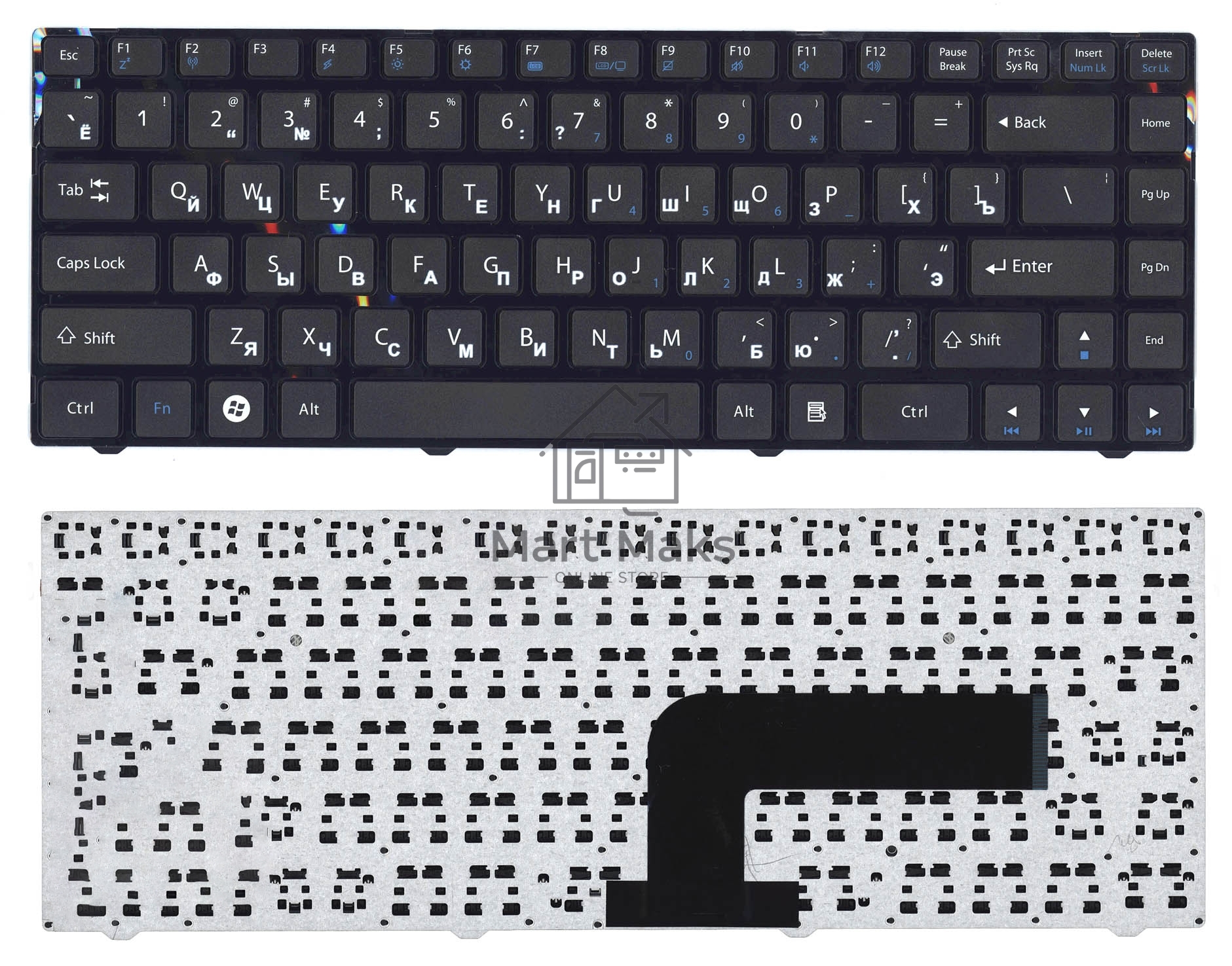 Клавиатура для ноутбука DNS Pegatron B14Y, Clevo W740 черная с рамкой