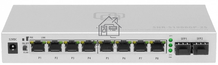 Коммутатор SNR SNR-S1908GP-2S, 1Гбит/с, количество портов 8 шт, (L2)
