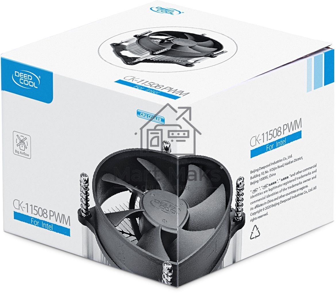 Кулер для процессора DEEPCOOL CK-11508 PWM черный, 92 мм, алюминий, 2200 об/мин, 30.1 дБ, 4 pin, 65 Вт, 70 мм