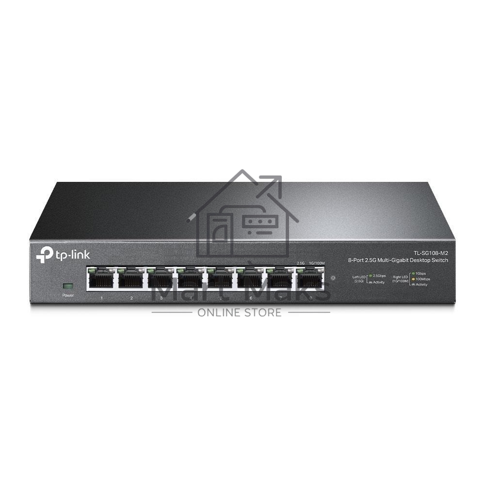 Коммутатор TP-Link 8-port Desktop 2.5G Unmanaged switch, 8 100/1G/2.5G RJ-45 ports, Fanless design, 12V/1.5A DC power supply.