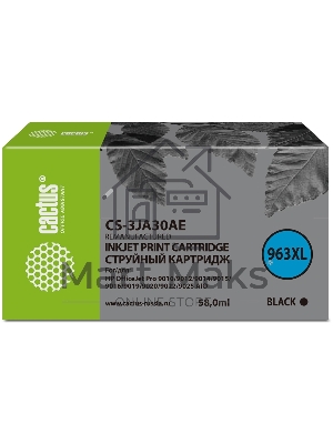 Картридж струйный Cactus CS-3JA30AE 963XL (есть ограничения по прошивке) черный (58 мл) для HP OfficeJet Pro 9010/9010e/9012/9014/9015/9016/9019