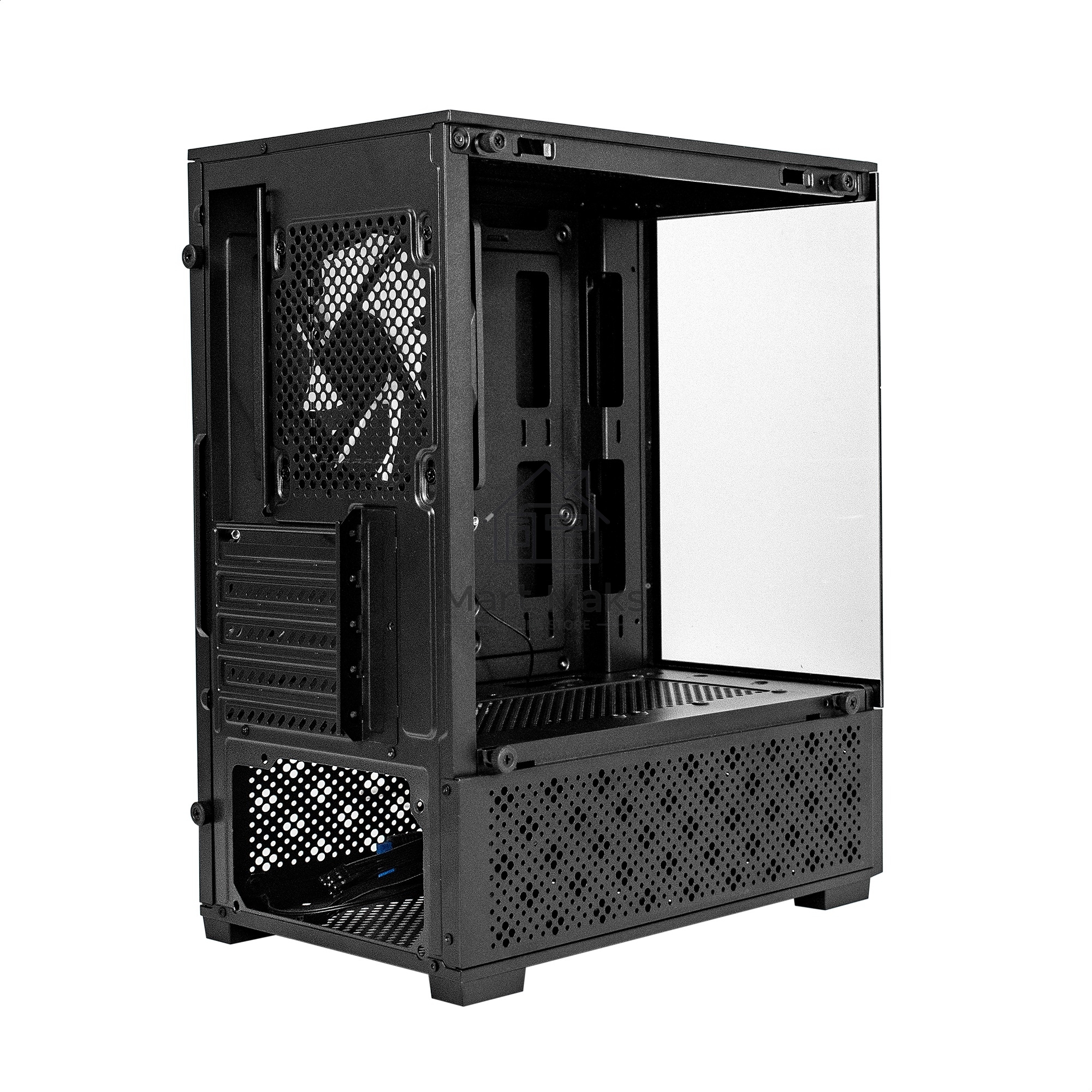 Компьютерный корпус Minitower ExeGate i3 SEA (mATX, без БП, 1*USB+1*USB3.0, HD аудио, черный, 1 вент. 12см с RGB подсветкой, передняя и боковая панели - закаленное стекло)