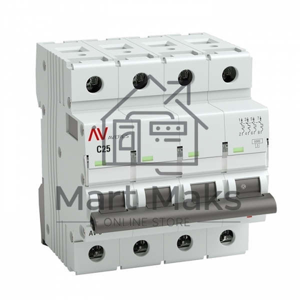 Выключатель автоматический модульный 4п C 25А 6кА AV-6 AVERES EKF mcb6-4-25C-av