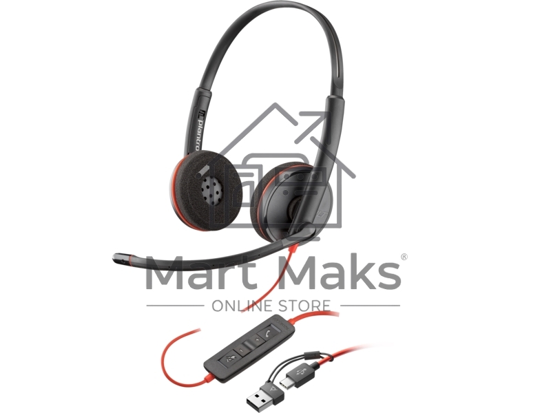 Гарнитура проводная Poly Blackwire 3220 Stereo USB-C Headset +USB-C/A Adapter (Bulk) черный