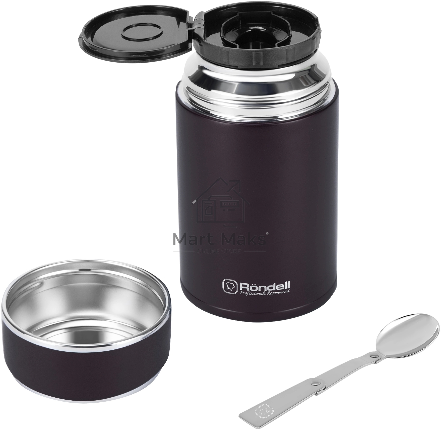 Термос для еды Rondell Tierno RDS-1661 0.7л. бордовый с чехлом картонная коробка