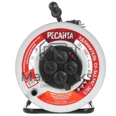 Удлинитель силовой Ресанта СУ-3х2,5КГ-30/3 (61/118/9) 2x1.0 кв.мм 4 розет. 40 м ПВС катушка серый